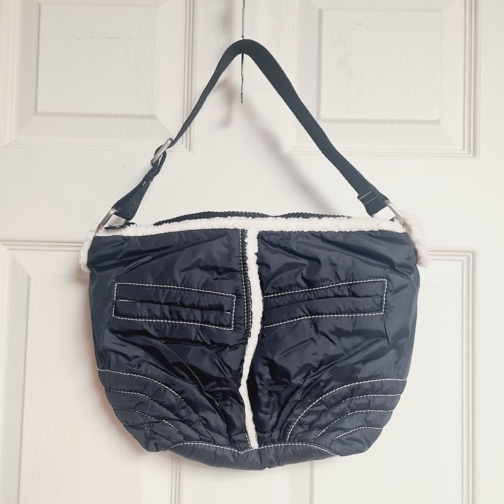 GAP JEANS  SHOULDER HOBO BAG Y2K BLACK ZIPPERED SHERPA LINED